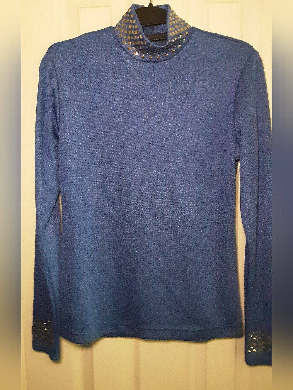 Hobby Horse Blue Slinky Show Shirt With Rhinestones And Goldtone Sparkle Accents